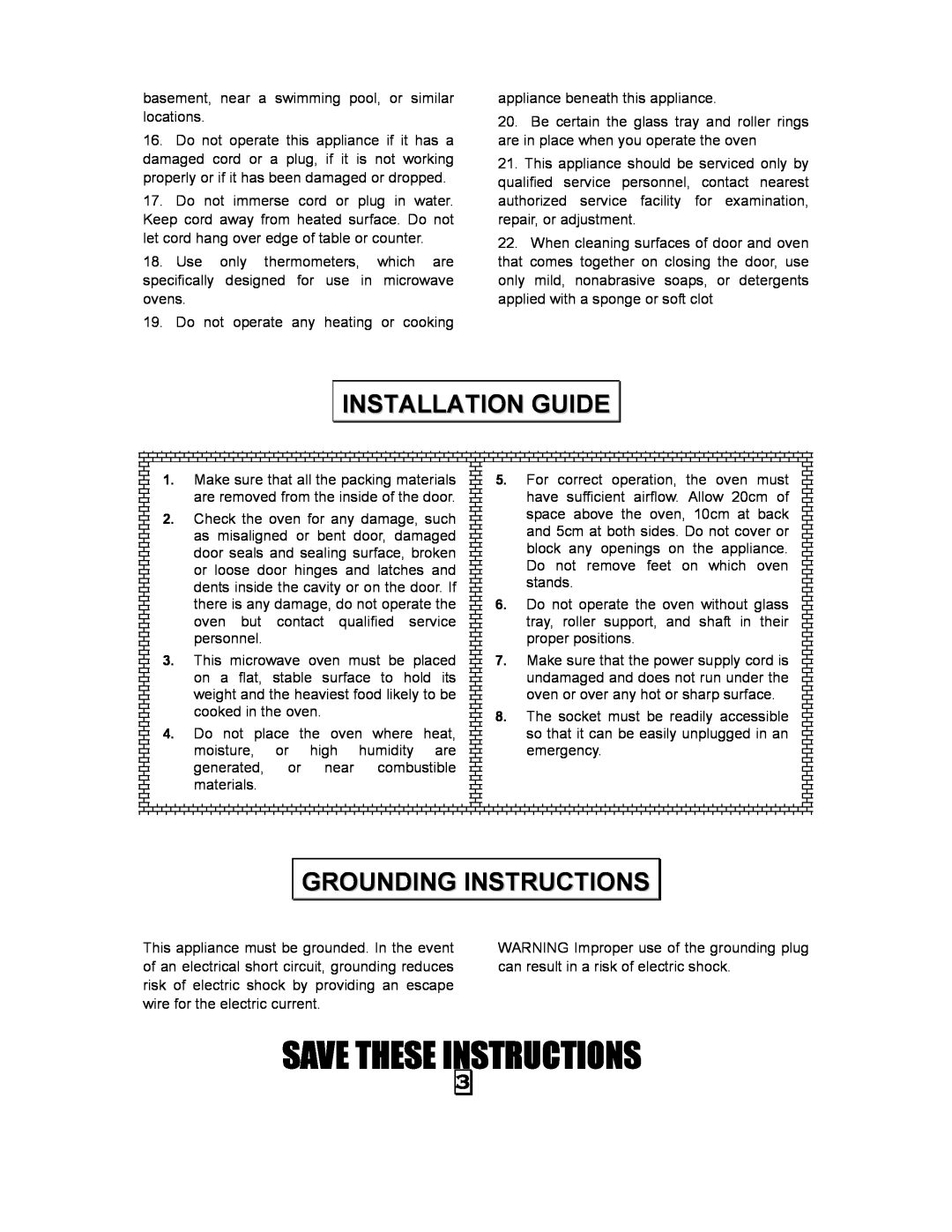 RCA RMW968 manual Installation Guide, Grounding Instructions, Save These Instructions 
