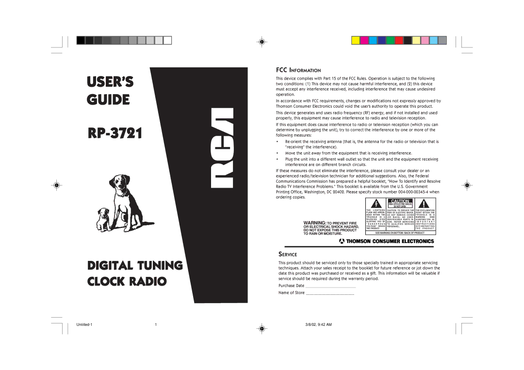 RCA RP-3721 user service FCC Information, Service 