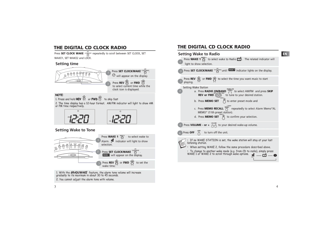 RCA RP 3757 user manual Setting time, Setting Wake to Tone 