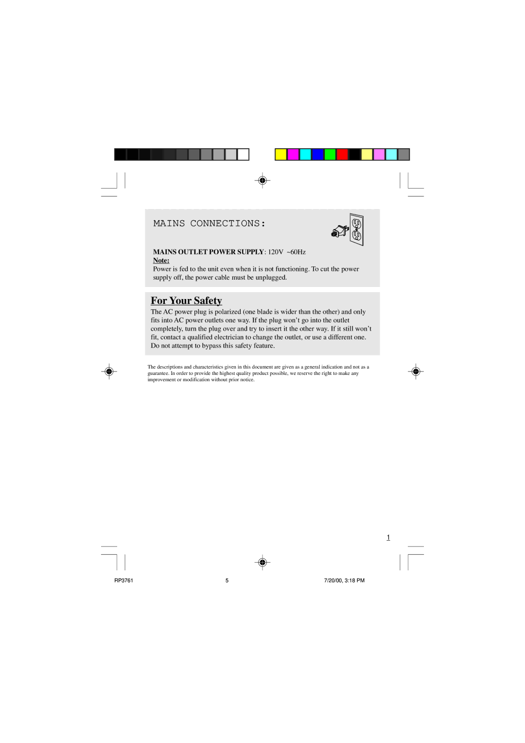 RCA RP-3761 manual For Your Safety 