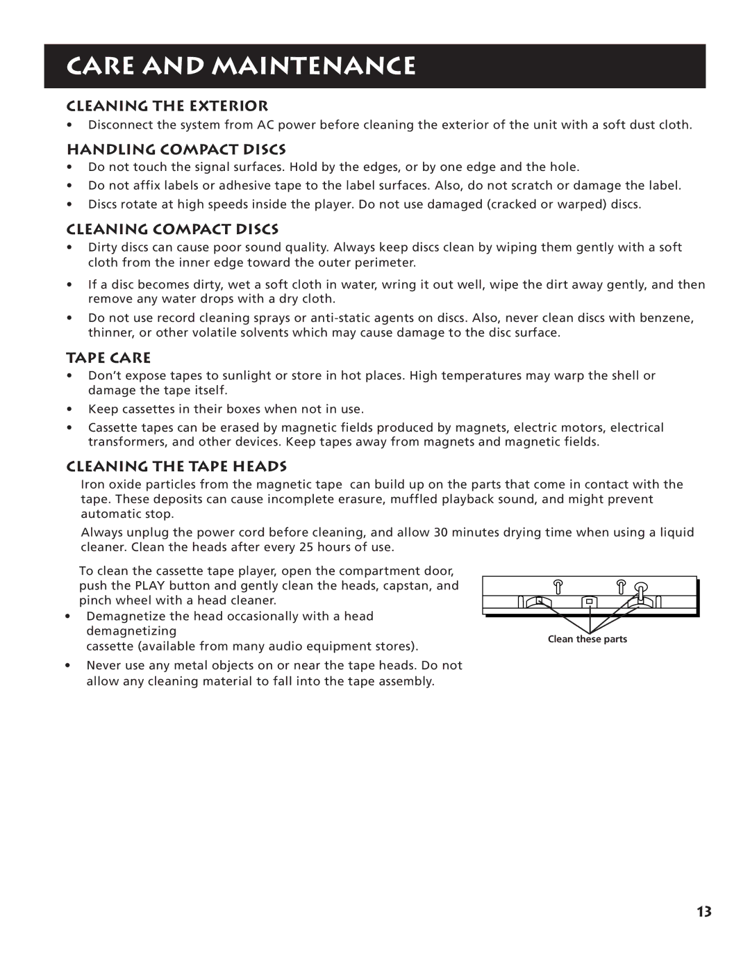 RCA RP-7984, RP-7983 manual Care and Maintenance 