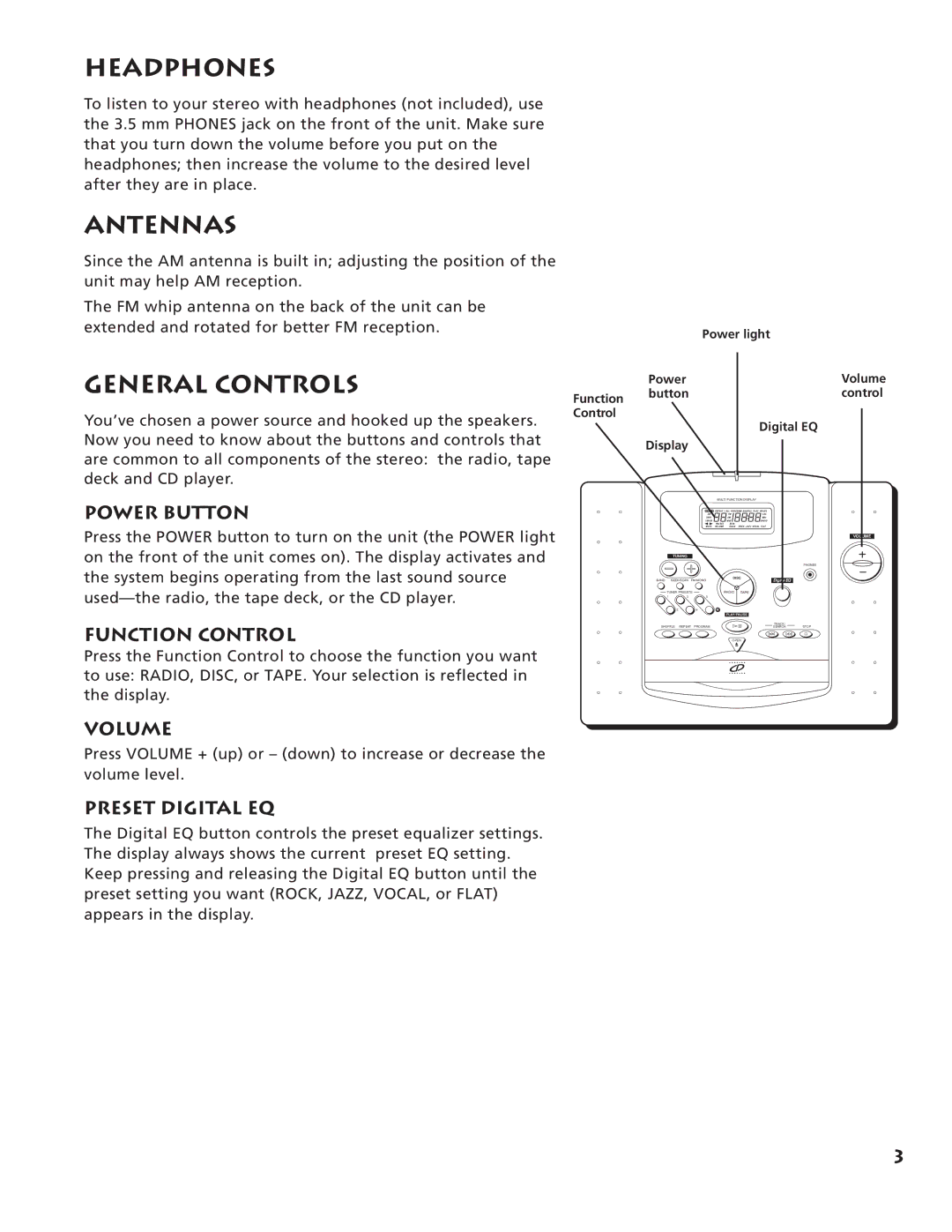 RCA RP-7984, RP-7983 manual Headphones, Antennas, General Controls 