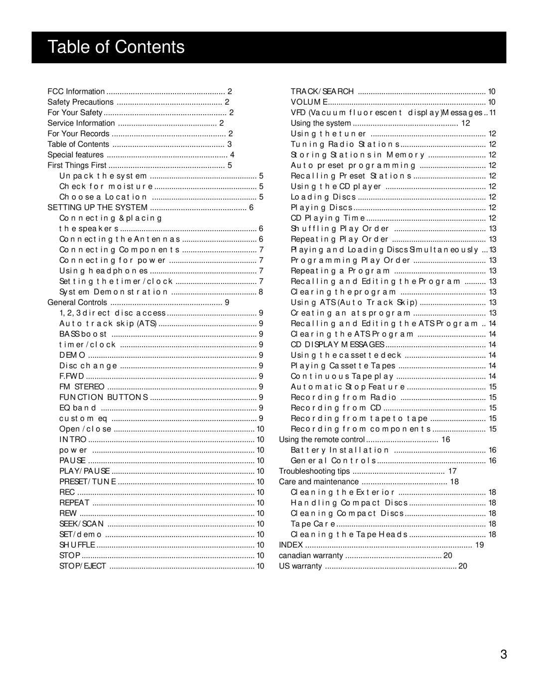 RCA RP-9368, RP-9328, RP-9349, RP-9348, RP-9338 manual Table of Contents 