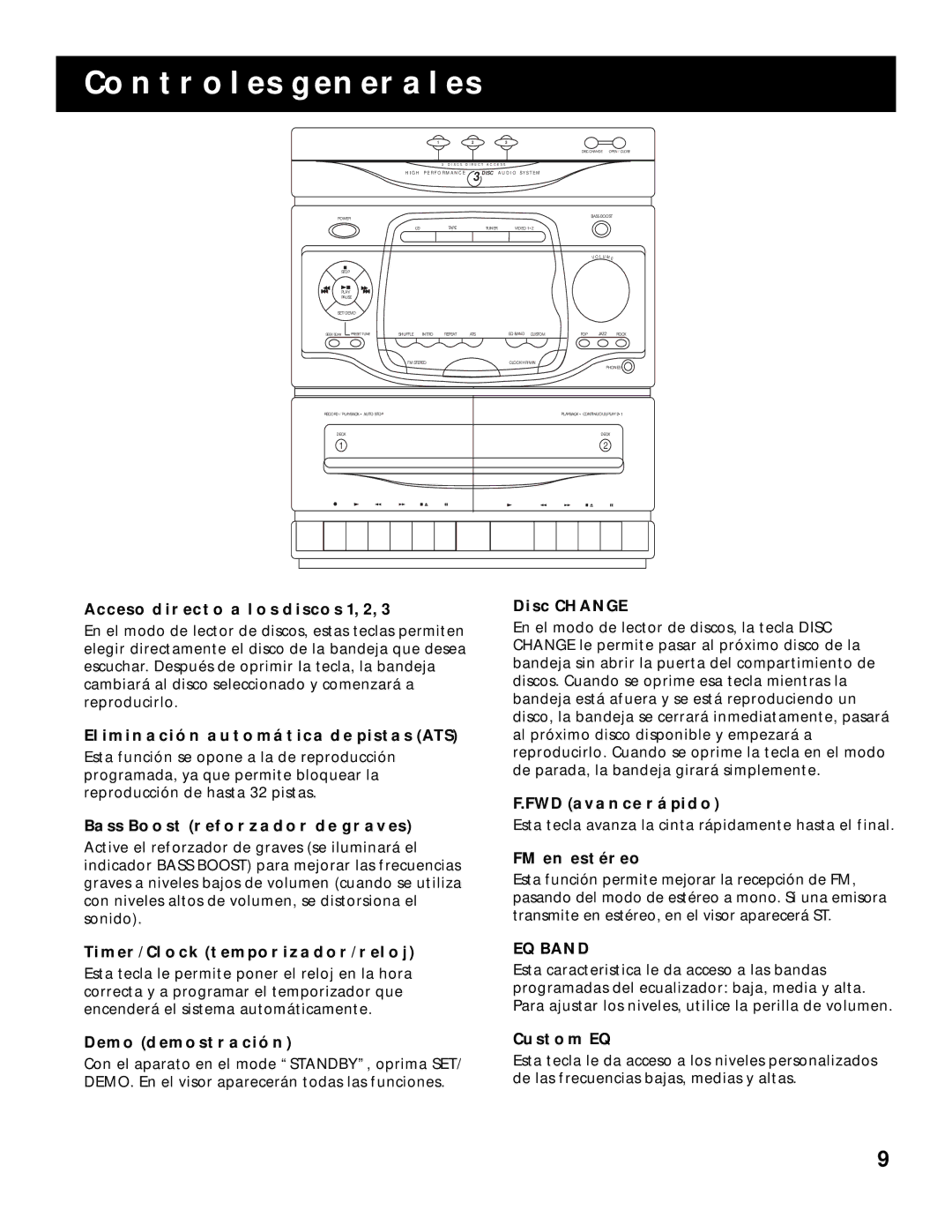 RCA RP-9328, RP-9349, RP-9348, RP-9368, RP-9338 manual Controles Generales 