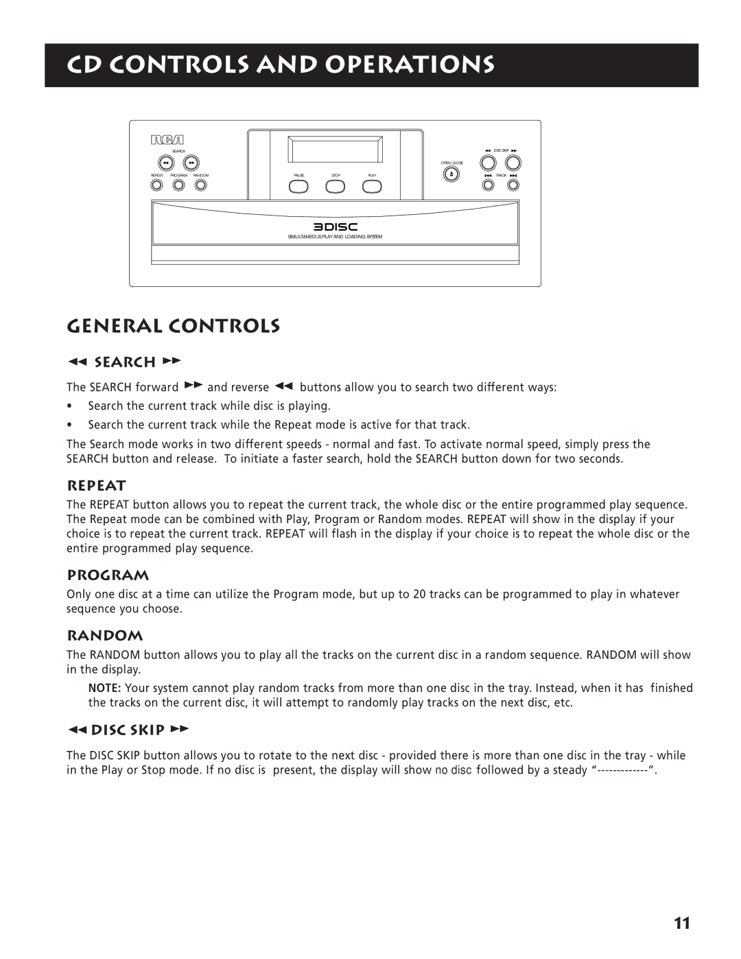 RCA RP-9380 manual CD Controls and Operations 