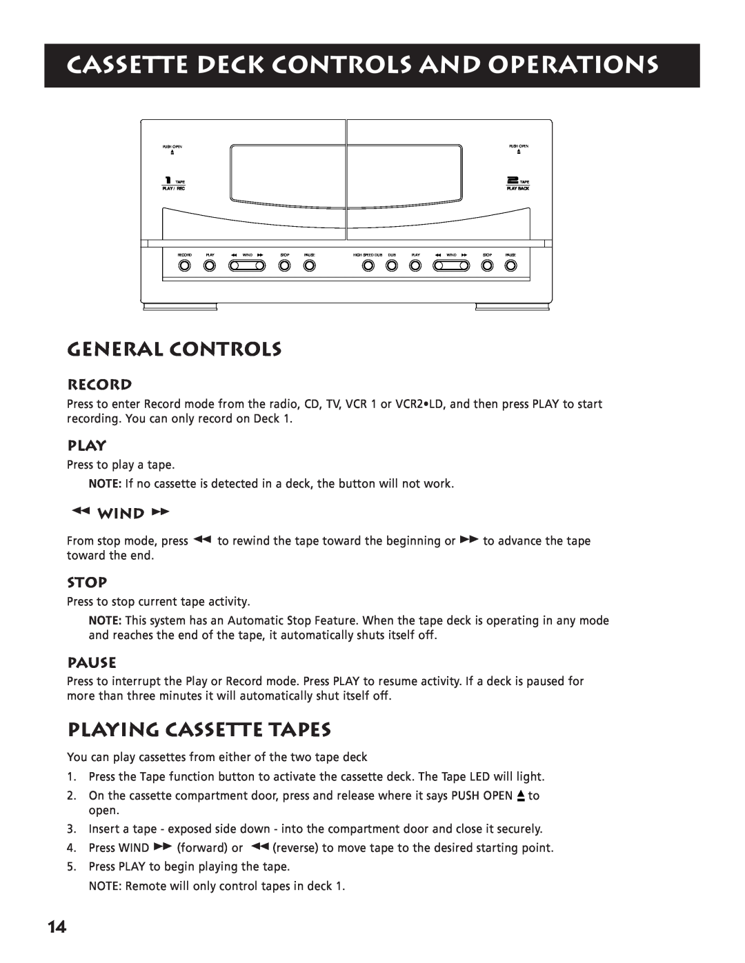 RCA RP-9380 manual Cassette Deck Controls And Operations, Playing Cassette Tapes, General Controls 
