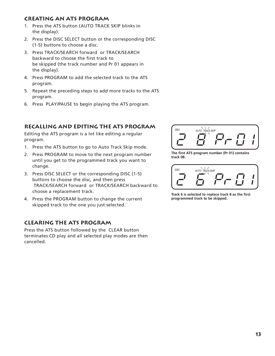 RCA RP-9555, RP-9540 manual Creating AN ATS Program, Recalling and Editing the ATS Program, Clearing the ATS Program 