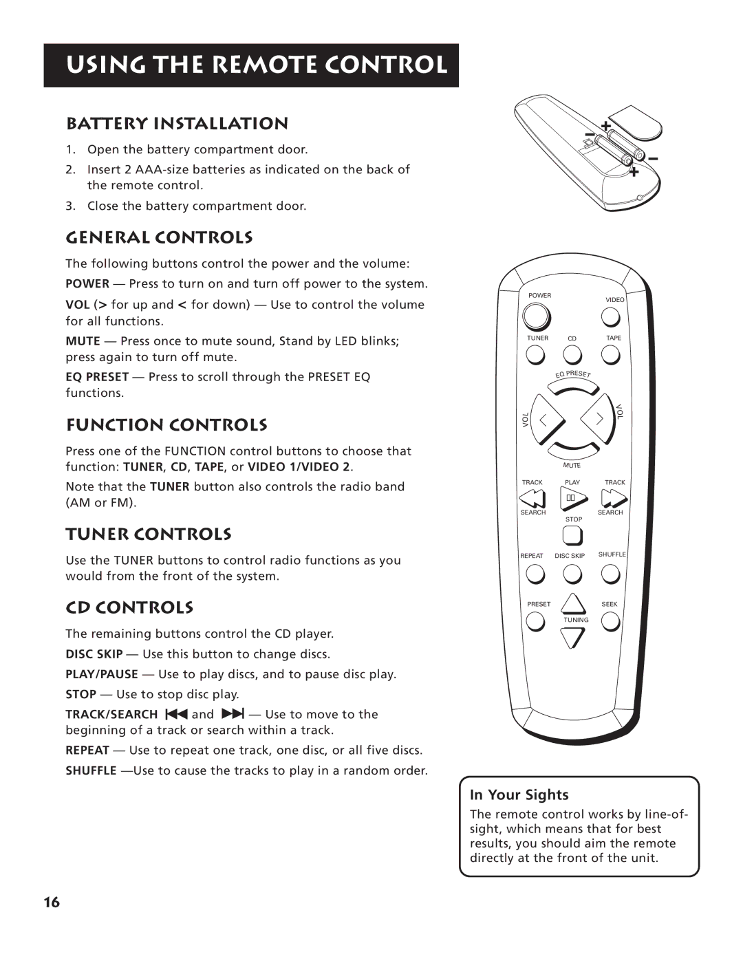 RCA RP-9540, RP-9555 manual Using the Remote Control 