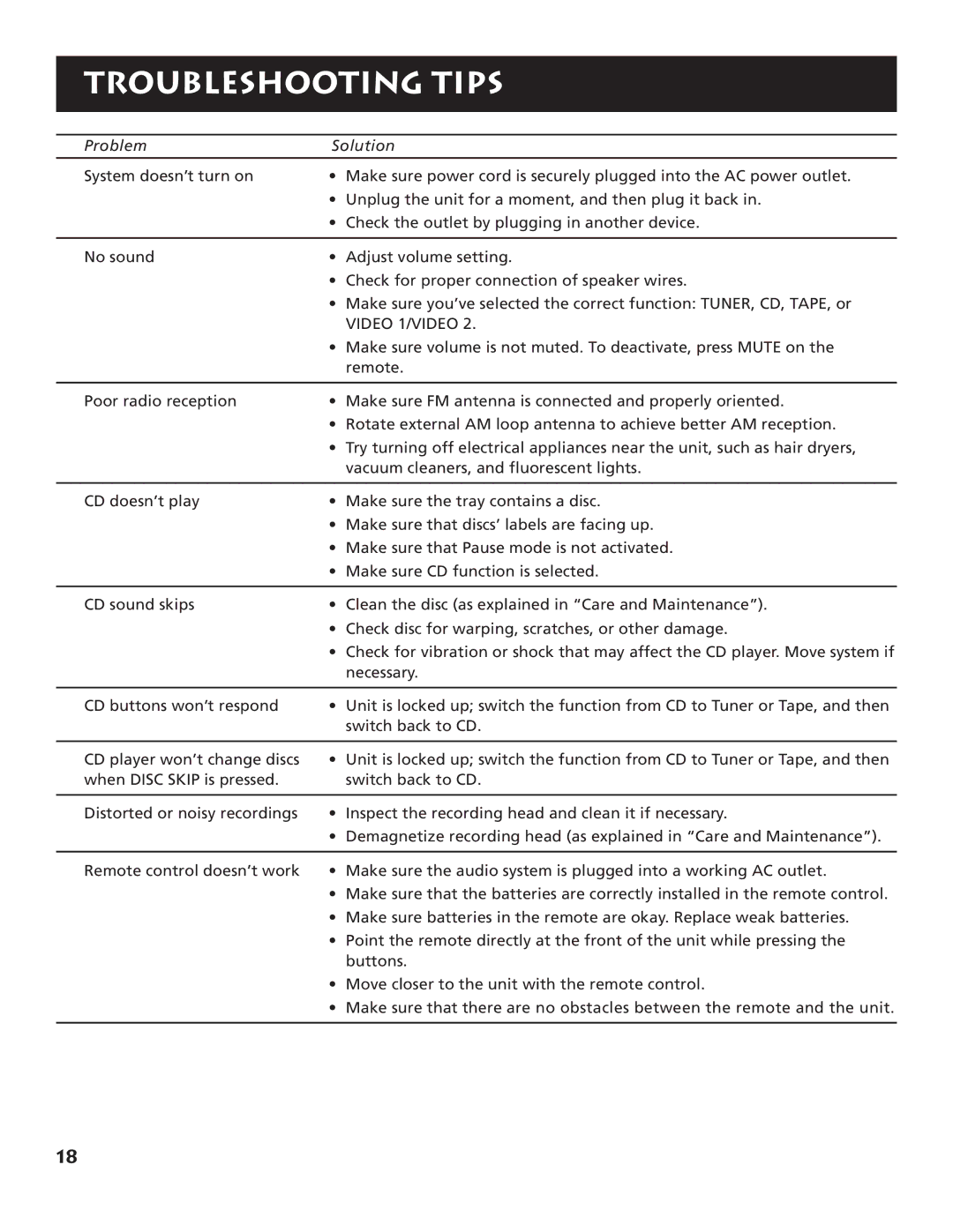 RCA RP-9540, RP-9555 manual Troubleshooting Tips, Video 1/VIDEO 