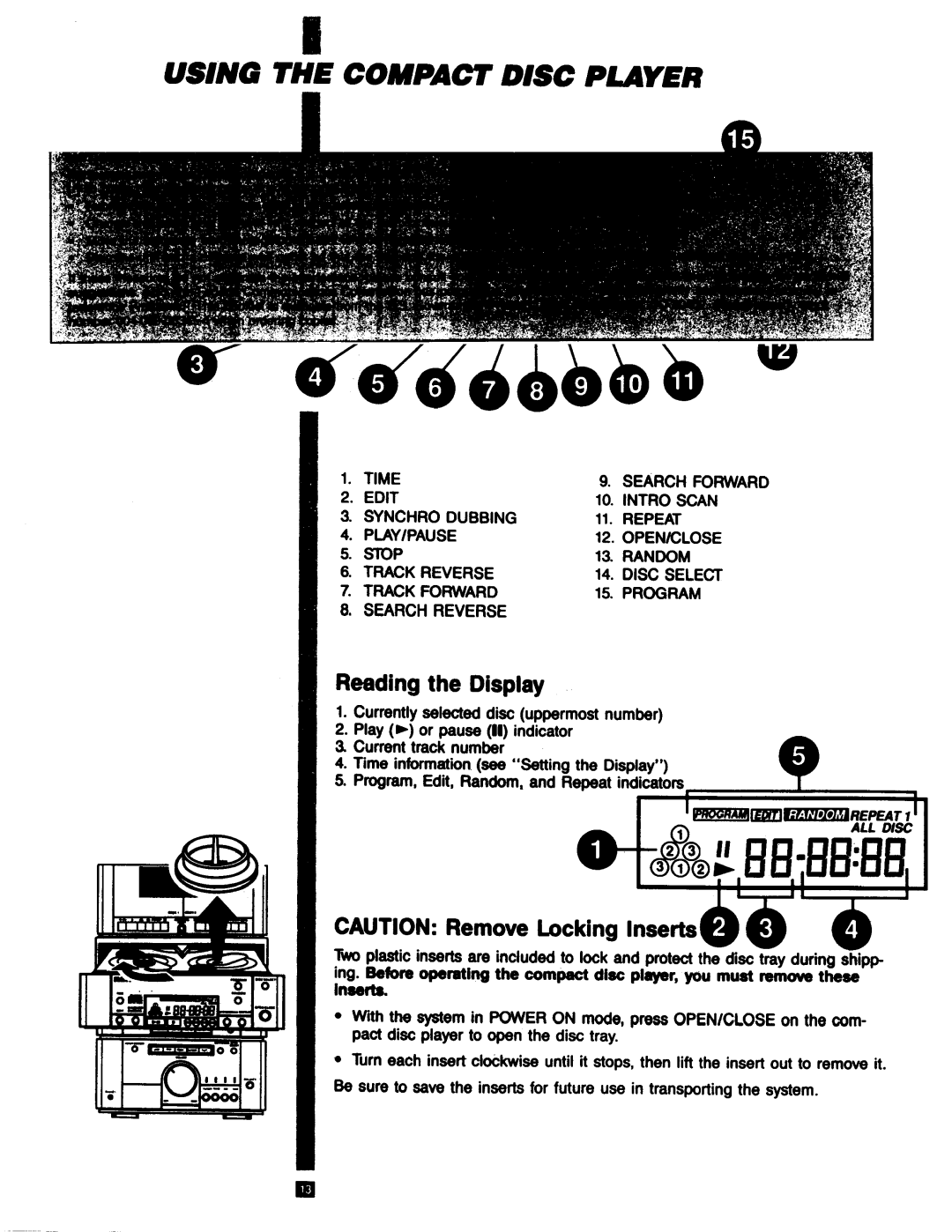 RCA RP-9753 manual Using the Compact Disc Player, Reading the Display 