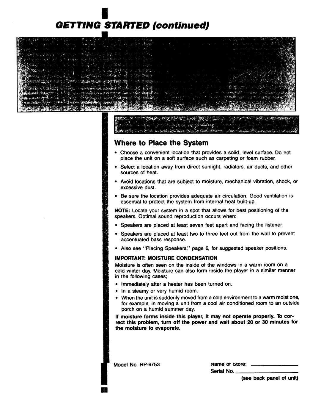 RCA RP-9753 manual Getting Started, Unpacking Your System, Where to Place the System 