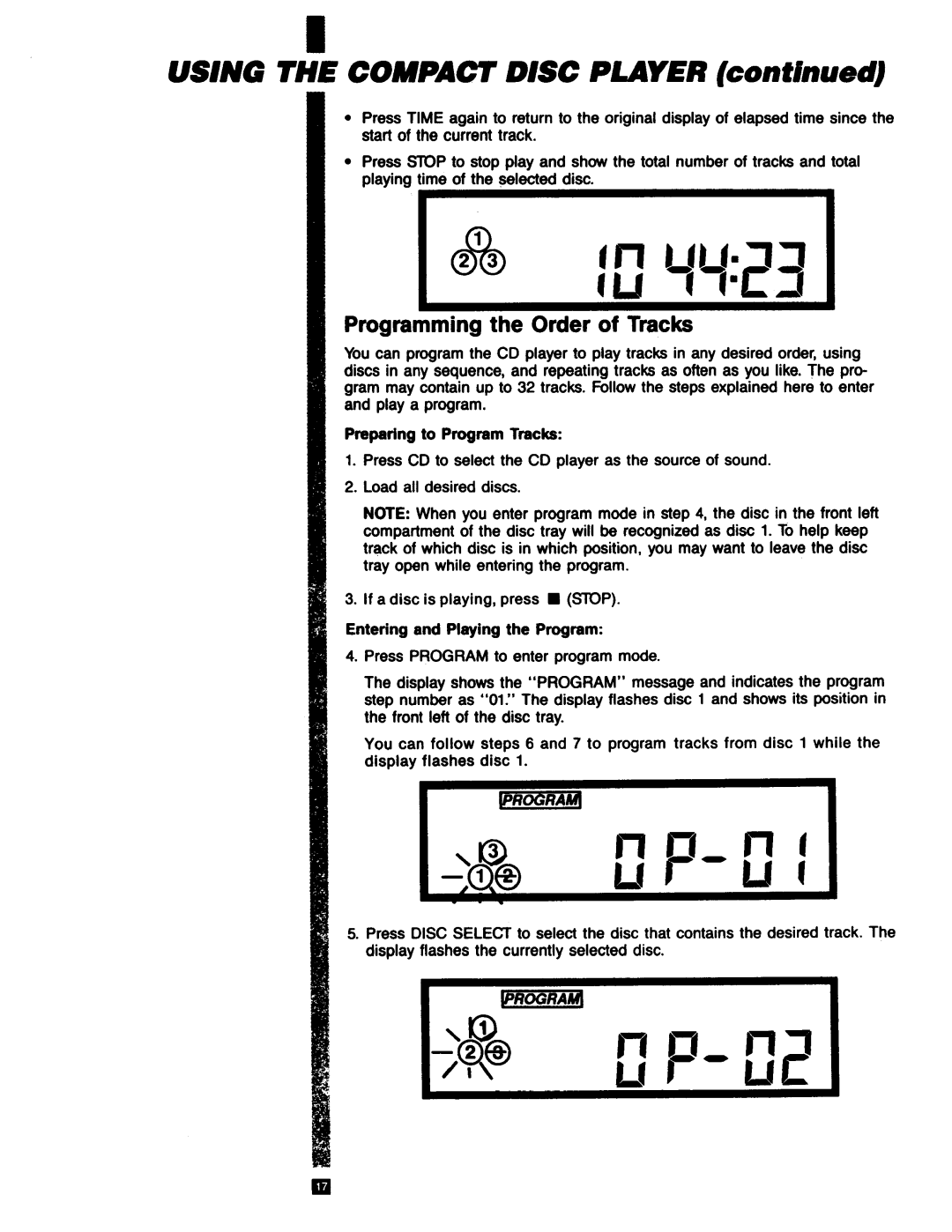 RCA RP-9753 manual USING THE COMPACT DISC PLAYER lcontinuedl, Programming the Order of Tracks 