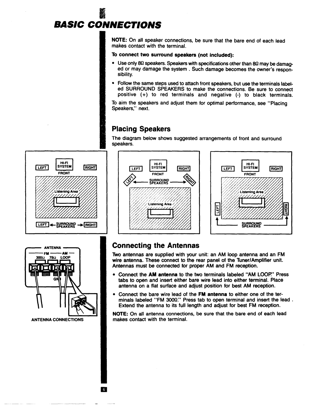 RCA RP-9753 manual Placing Speakers, Connecting the Antennas 
