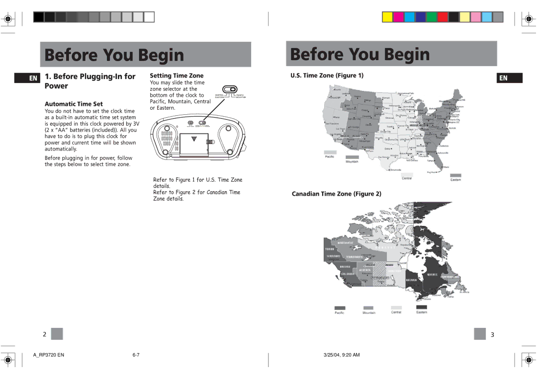 RCA RP3720 user manual Before You Begin, Before Plugging-In for Power, Automatic Time Set, Setting Time Zone 