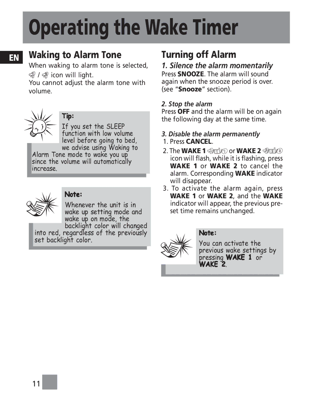 RCA RP3765 manual Waking to Alarm Tone, Turning off Alarm 