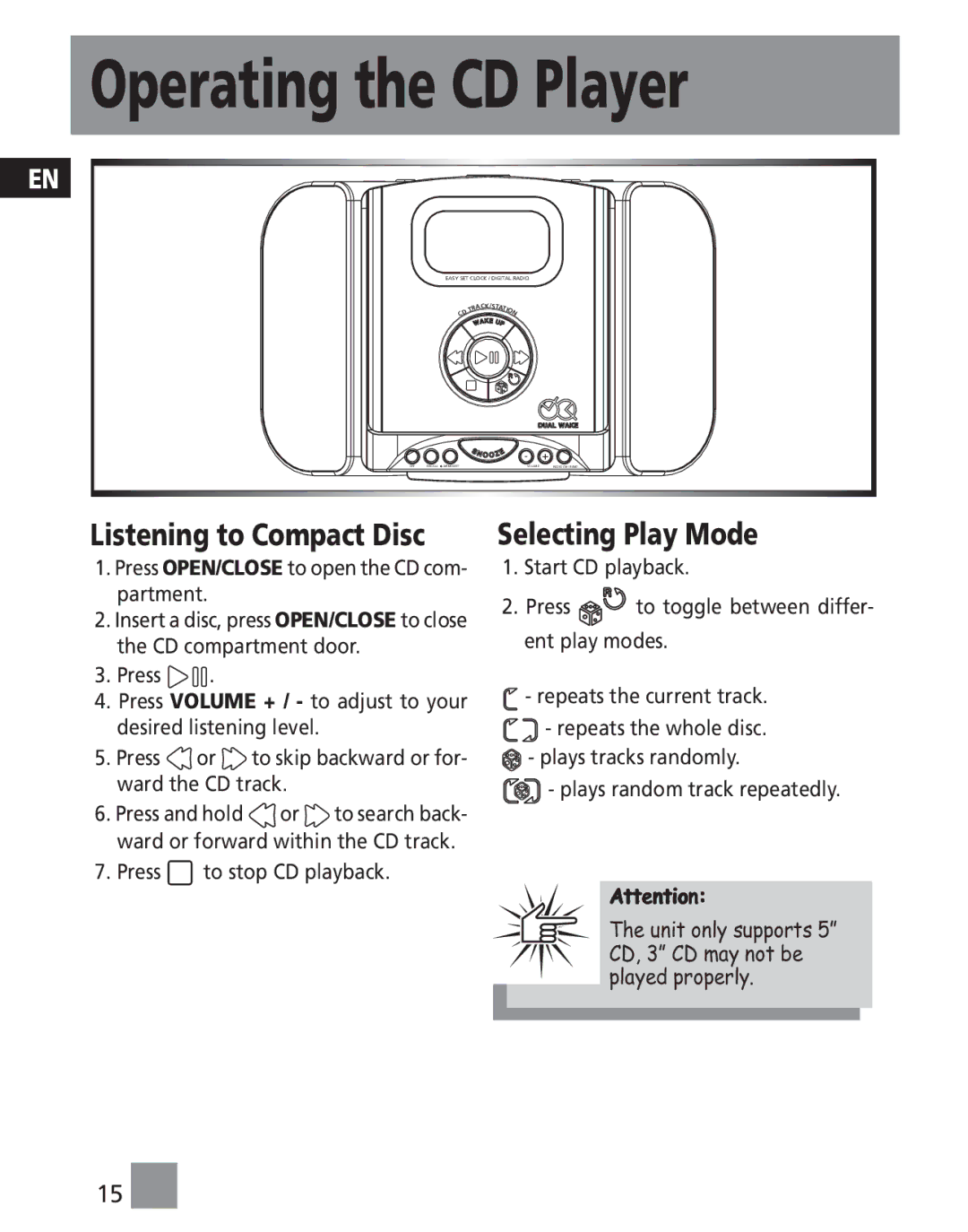 RCA RP3765 manual Listening to Compact Disc, Selecting Play Mode 