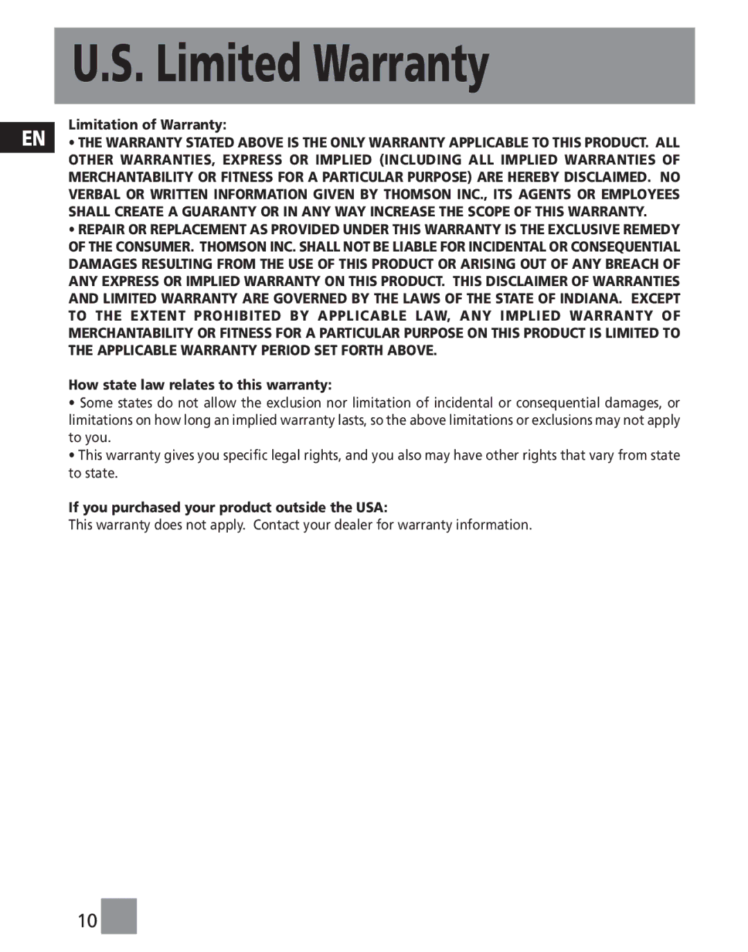 RCA RP4801 Limitation of Warranty, How state law relates to this warranty, If you purchased your product outside the USA 