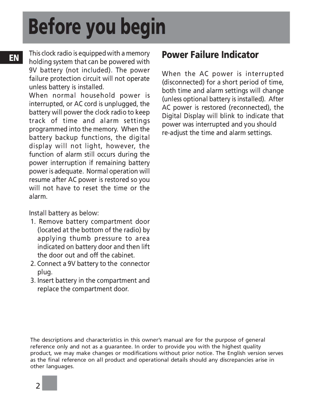 RCA RP4801 manual Before you begin, Power Failure Indicator 