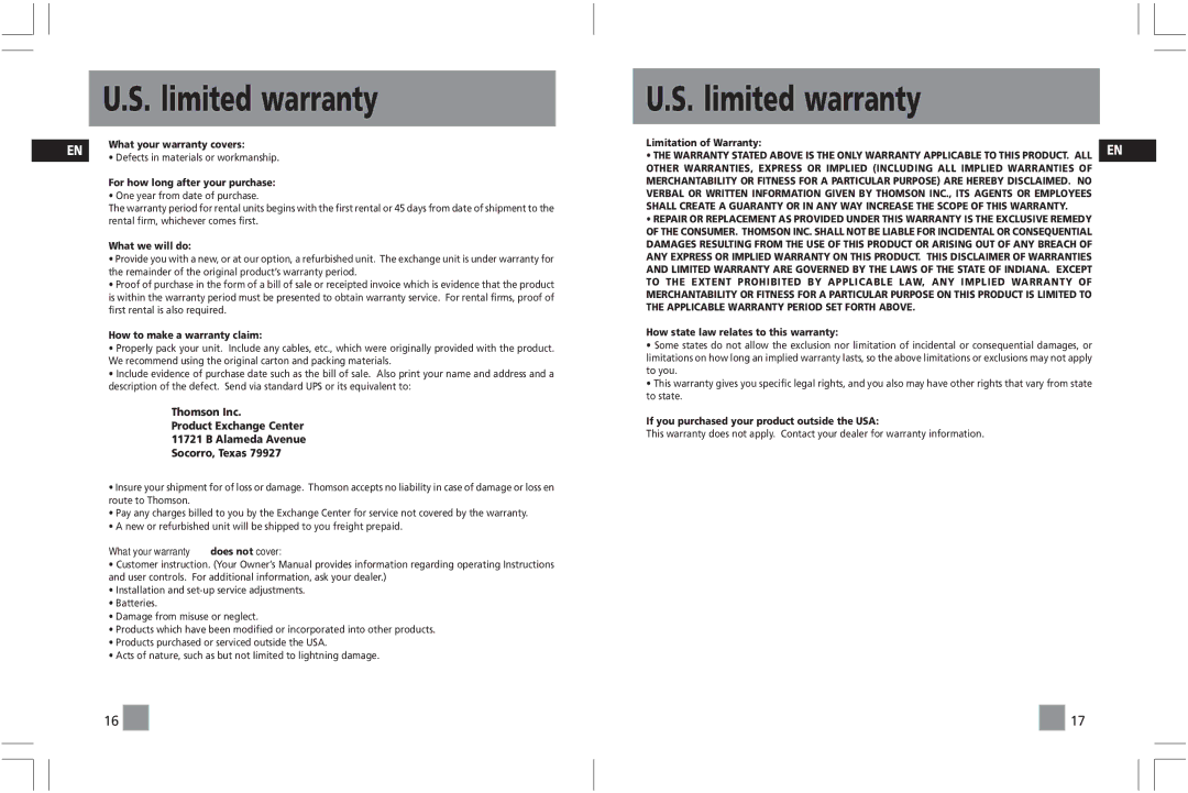 RCA RP5025, RP5020 user manual Limited warranty, For how long after your purchase 