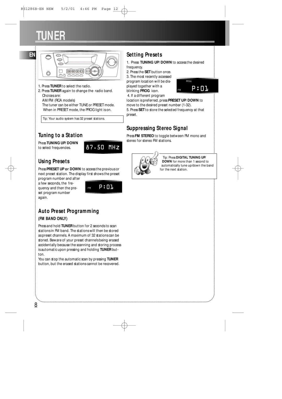 RCA RS1286B manual Tuner 