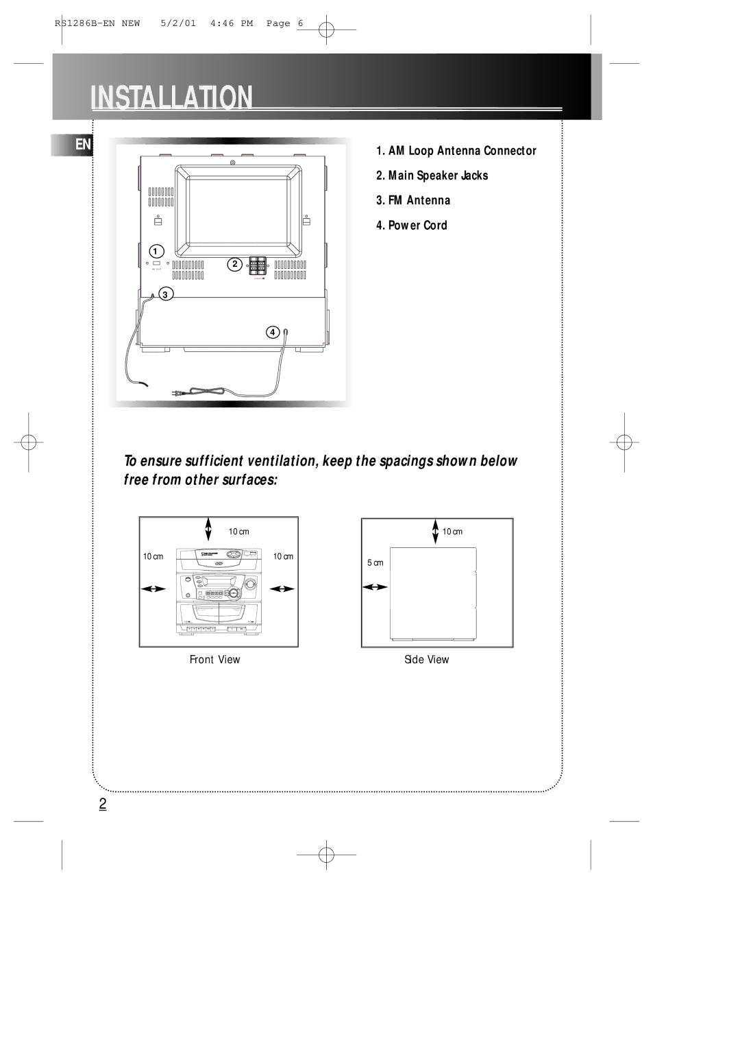 RCA RS1286B manual Installation 