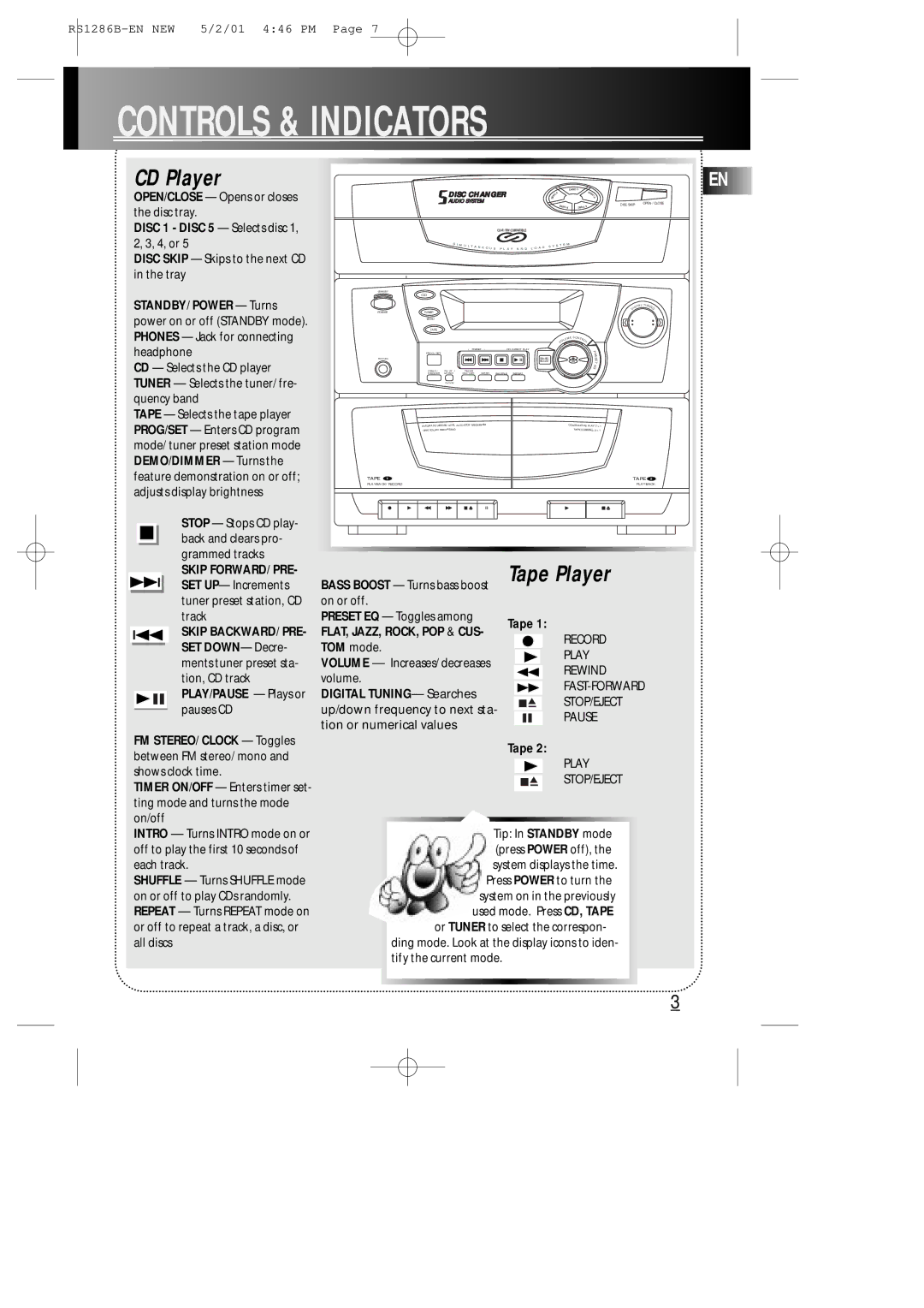 RCA RS1286B manual Controls & Indicators, CD Player 