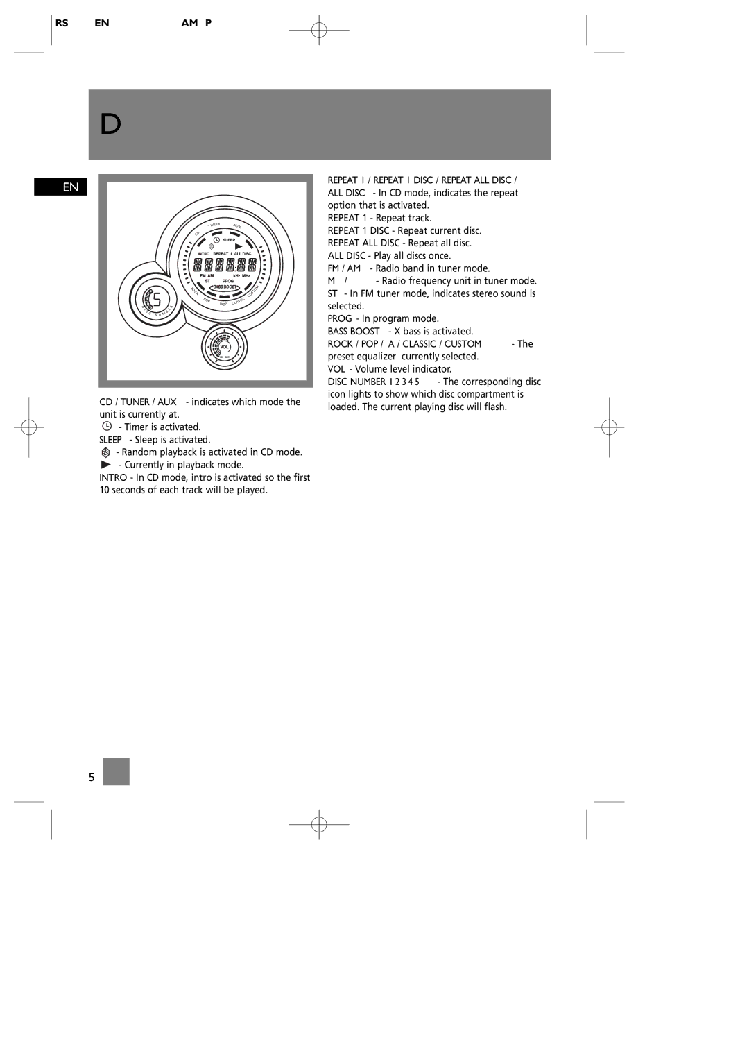 RCA RS2042 manual Display, Repeat 1 Repeat track 