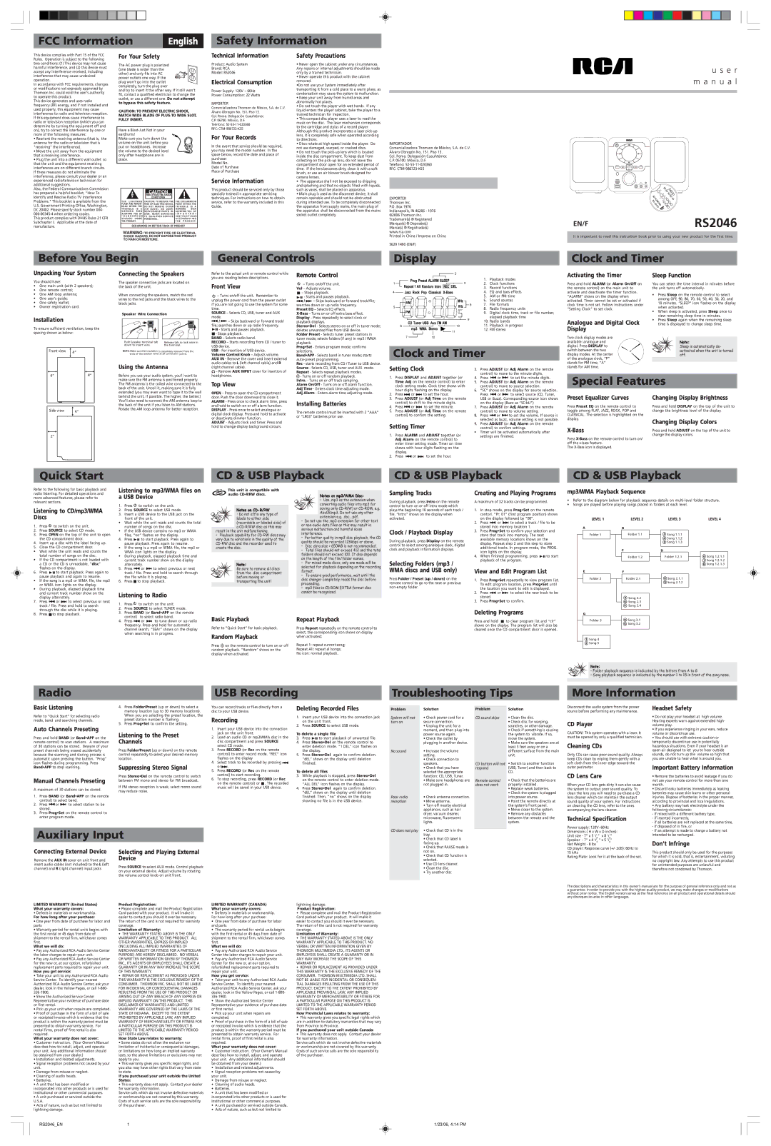 RCA RS2046 user manual For Your Safety, Technical Information, Electrical Consumption, For Your Records, Installation 