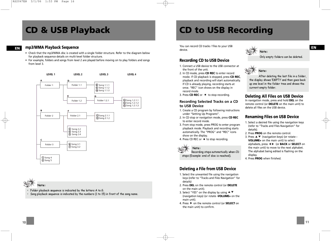 RCA RS2047 user manual CD & USB Playback CD to USB Recording 