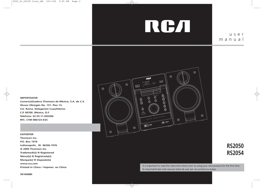 RCA RS2050, RS2054 user manual E r m a n u a l, Importador 