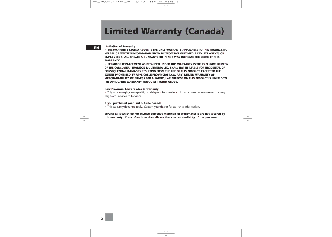 RCA RS2050, RS2054 user manual Applicable Warranty Period SET Forth Above, How Provincial Laws relates to warranty 