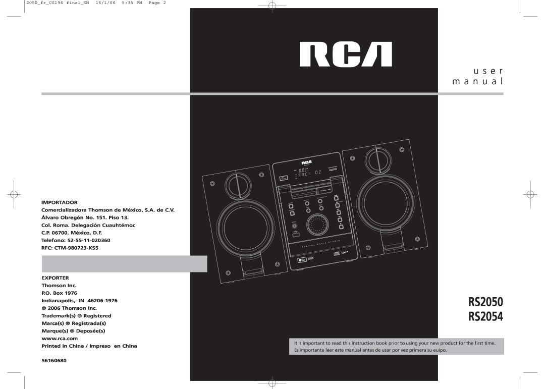 RCA user manual RS2050 RS2054, u s e r m a n u a l 