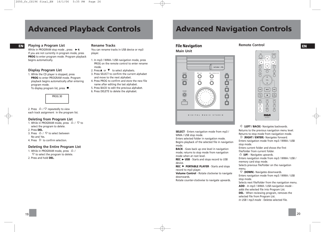 RCA RS2050 Advanced Navigation Controls, Advanced Playback Controls, EN Playing a Program List, Display Program List 