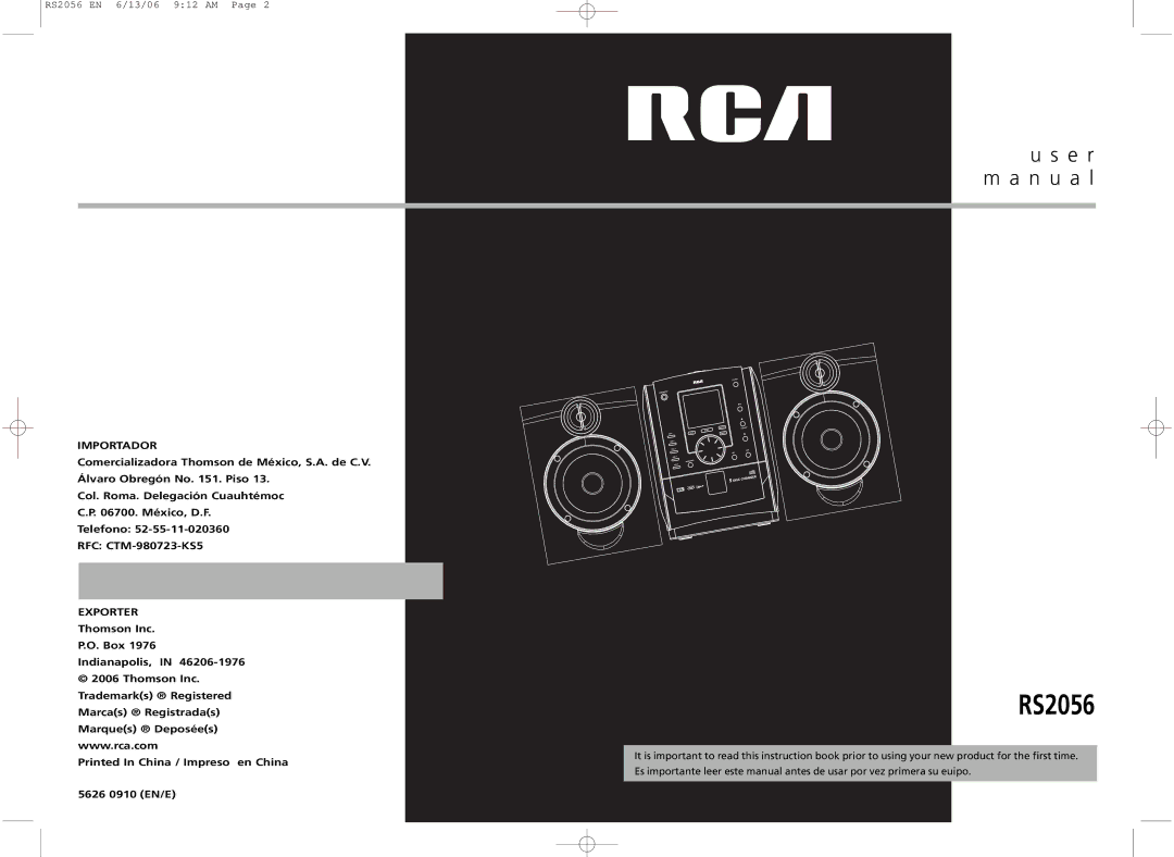 RCA RD2056A, RS2056 user manual E r m a n u a l, 5626 0910 EN/E 