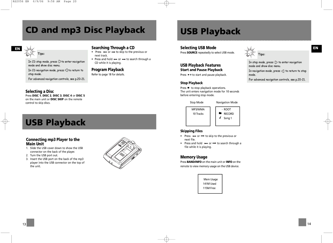 RCA RS2056, RD2056A user manual CD and mp3 Disc Playback USB Playback 