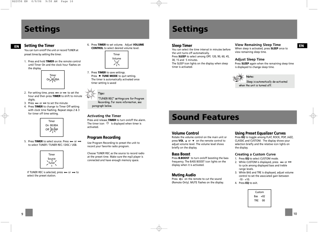 RCA RS2056, RD2056A user manual Sound Features 