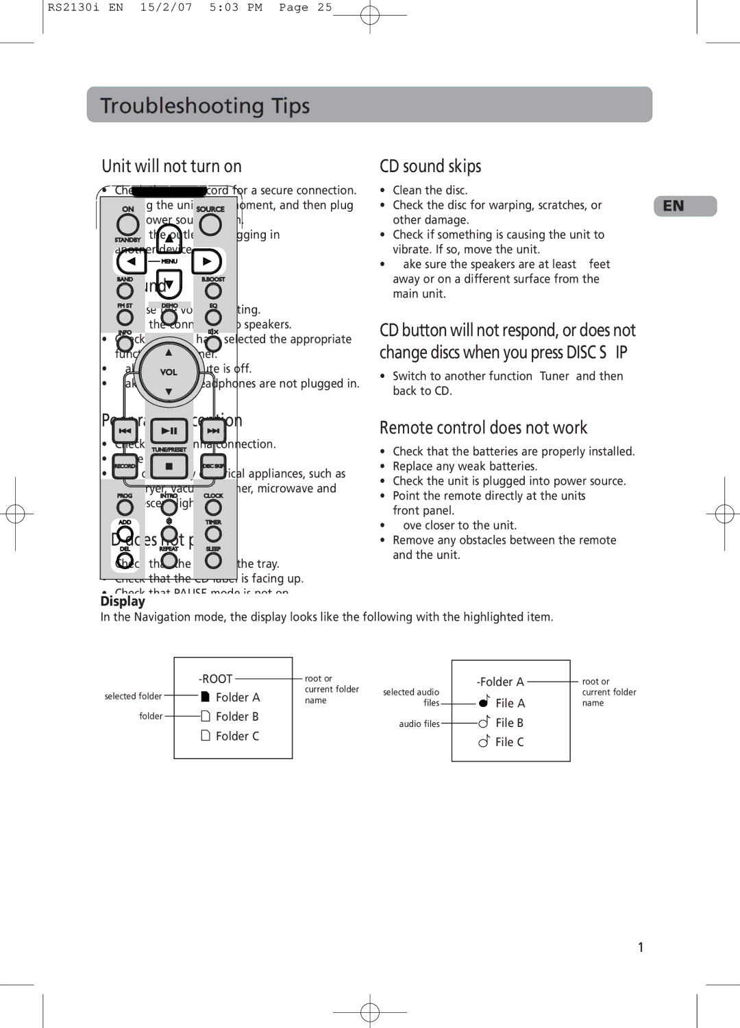 RCA RS2130i user manual Troubleshooting Tips 