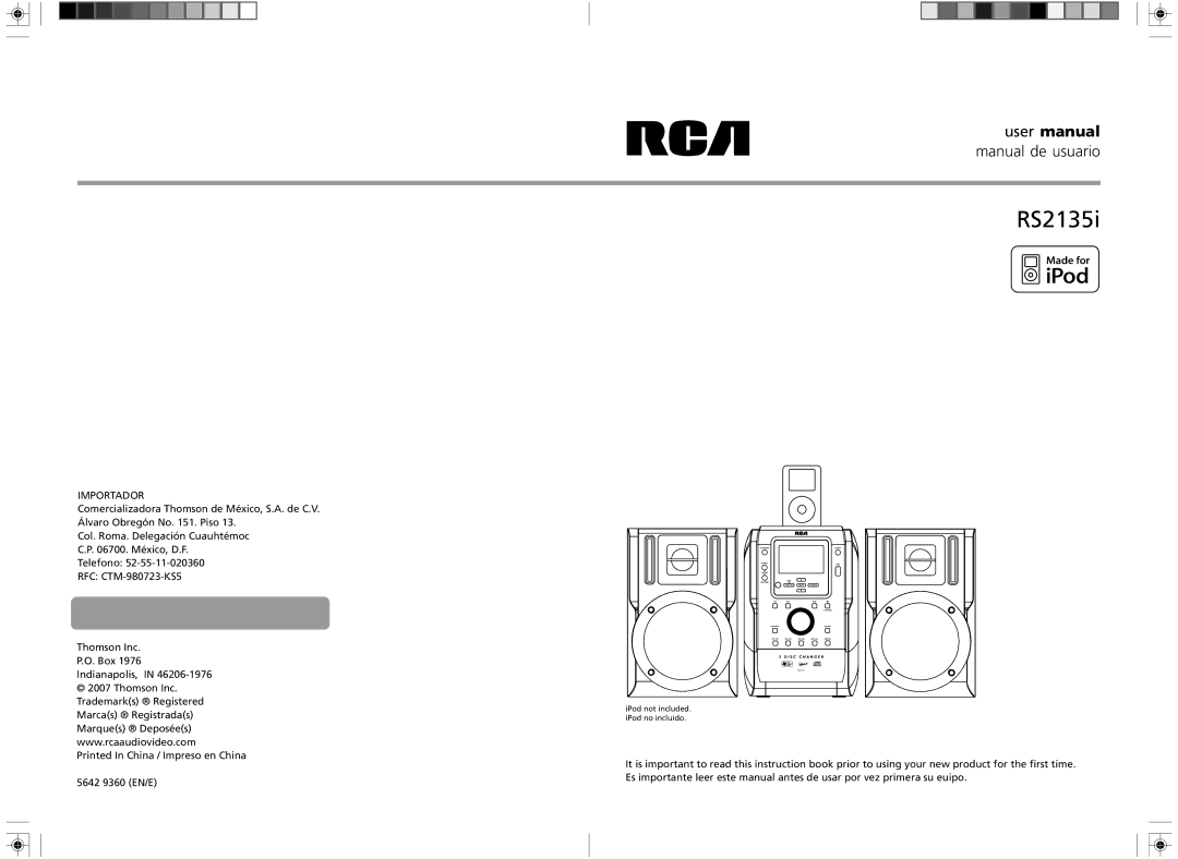 RCA RS2135i user manual Manual de usuario, Importador 