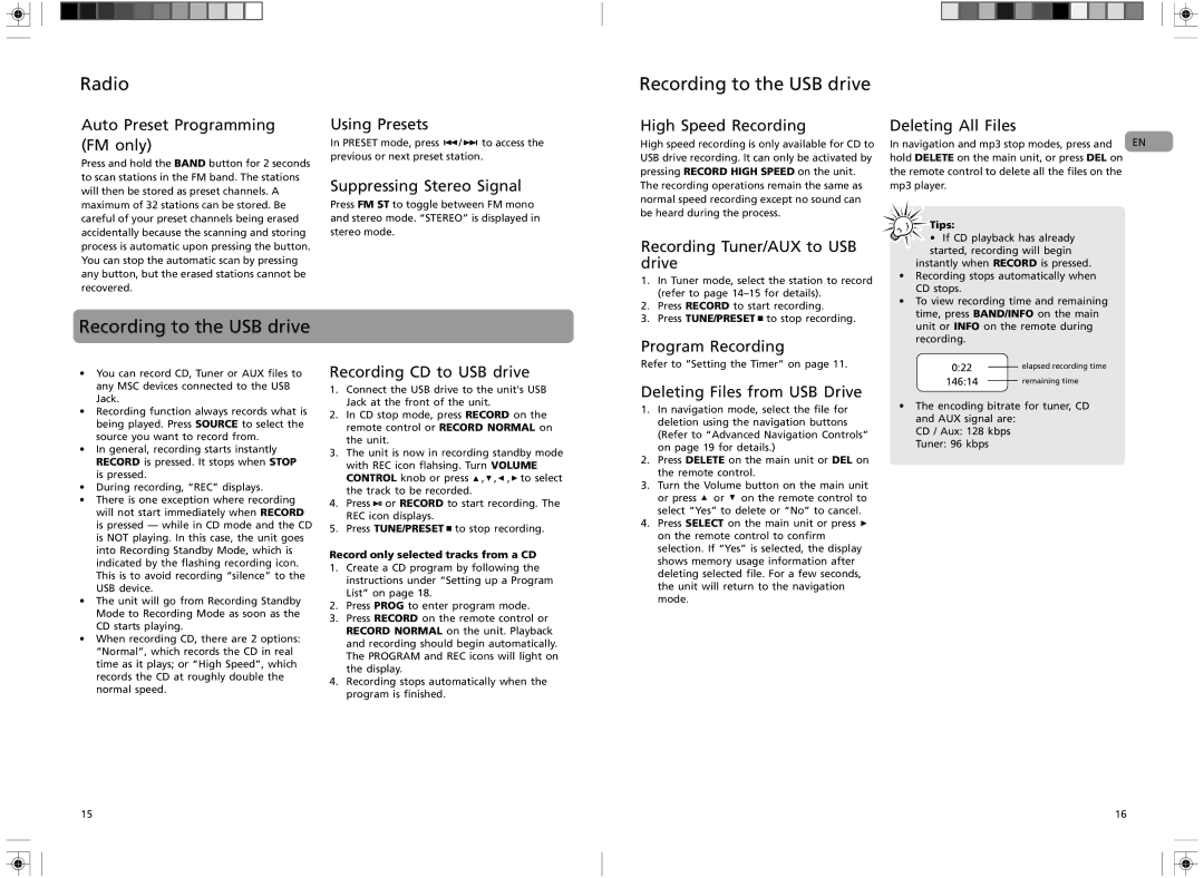 RCA RS2135i user manual Radio Recording to the USB drive 