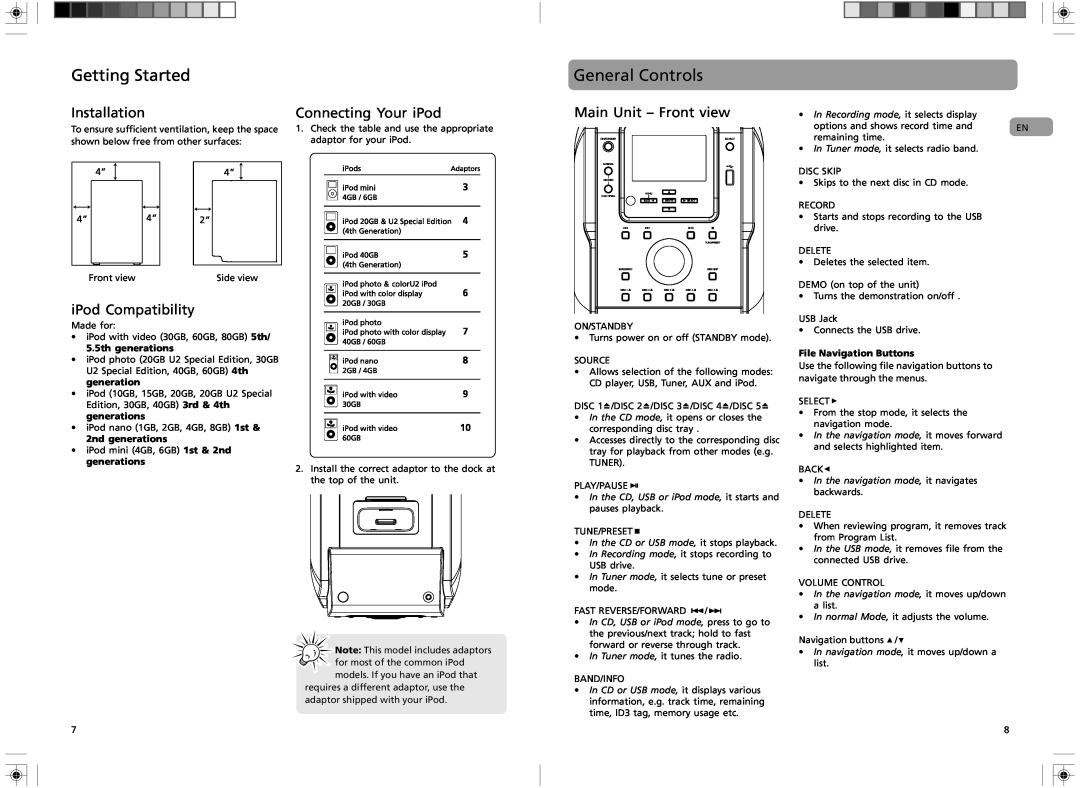 RCA RS2135i user manual General Controls, Getting Started, ¥In Recording mode, it selects display, File Navigation Buttons 