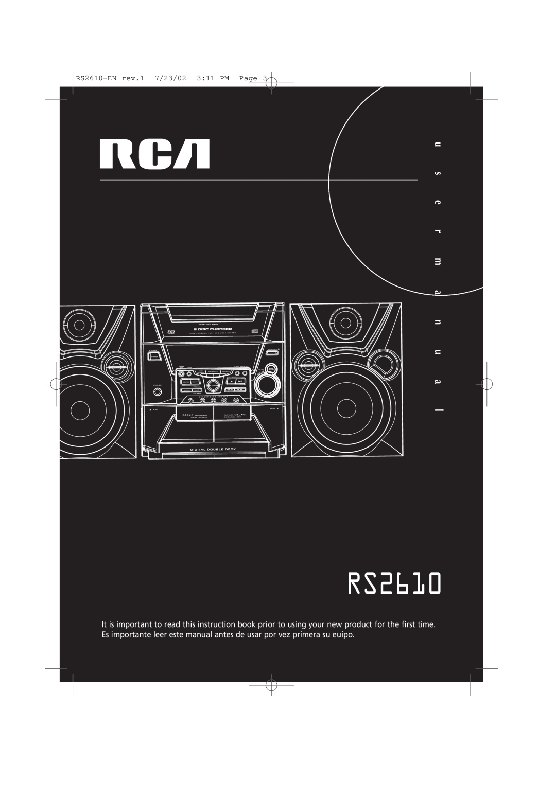 RCA manual u s e r m a n u a, RS2610-ENrev.1 7/23/02 3 11 PM Page 
