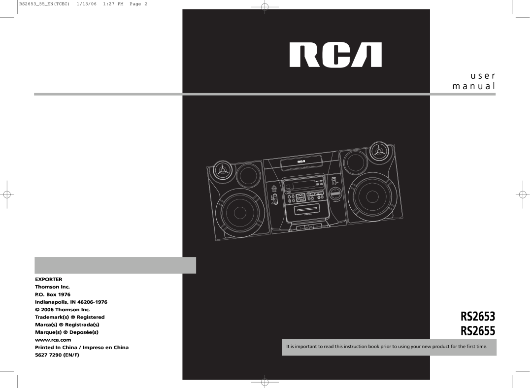 RCA user manual RS2653 55 ENTCEC 1/13/06 1 27 PM Page, RS2653 RS2655, u s e r m a n u a l 