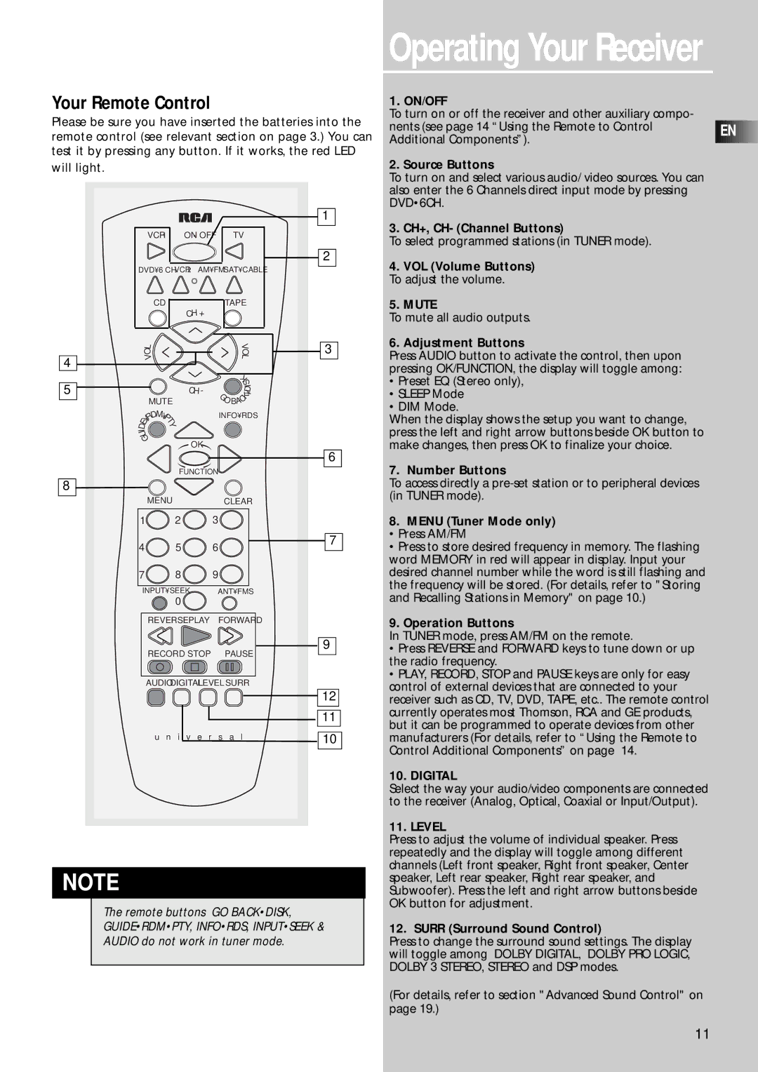 RCA RT2280, RT2250R user manual Your Remote Control 