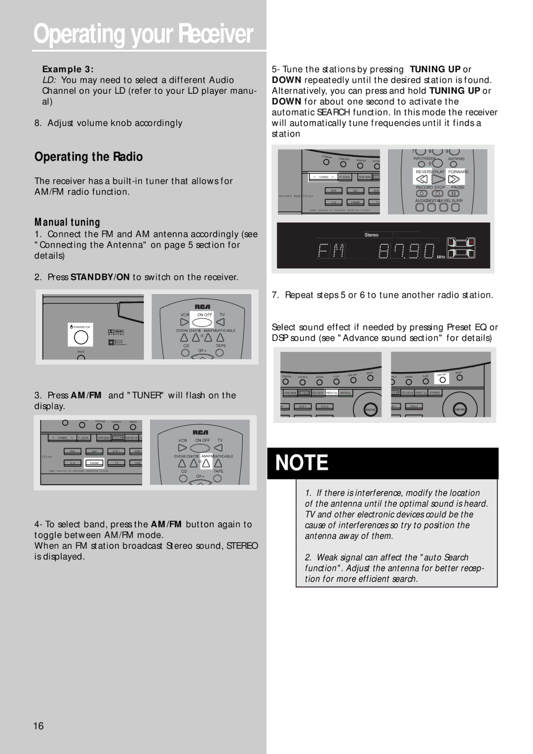 RCA RT2250R, RT2280 user manual Operating the Radio, Manual tuning 