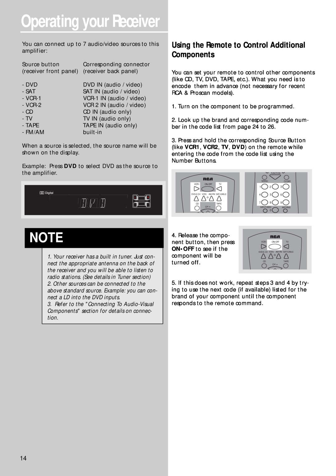 RCA RT2280, RT2250R user manual Operating your Receiver, Using the Remote to Control Additional Components 
