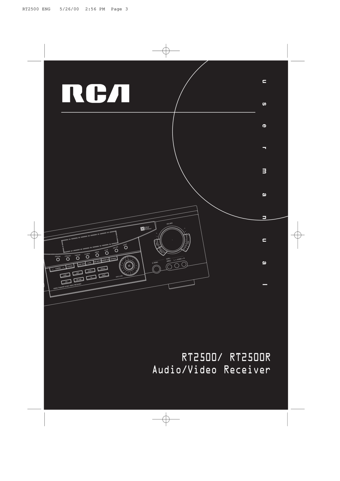 RCA user manual u s e r m a n u a l, RT2500 ENG, 5/26/00 2 56 PM Page, RT2500/ RT2500R Audio/Video Receiver, Volume 