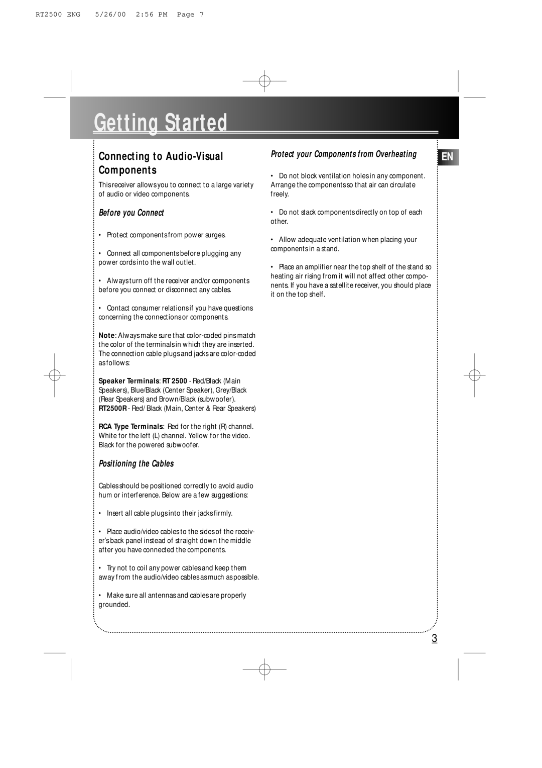 RCA RT2500R user manual Before you Connect, Positioning the Cables, Insert all cable plugs into their jacks firmly 