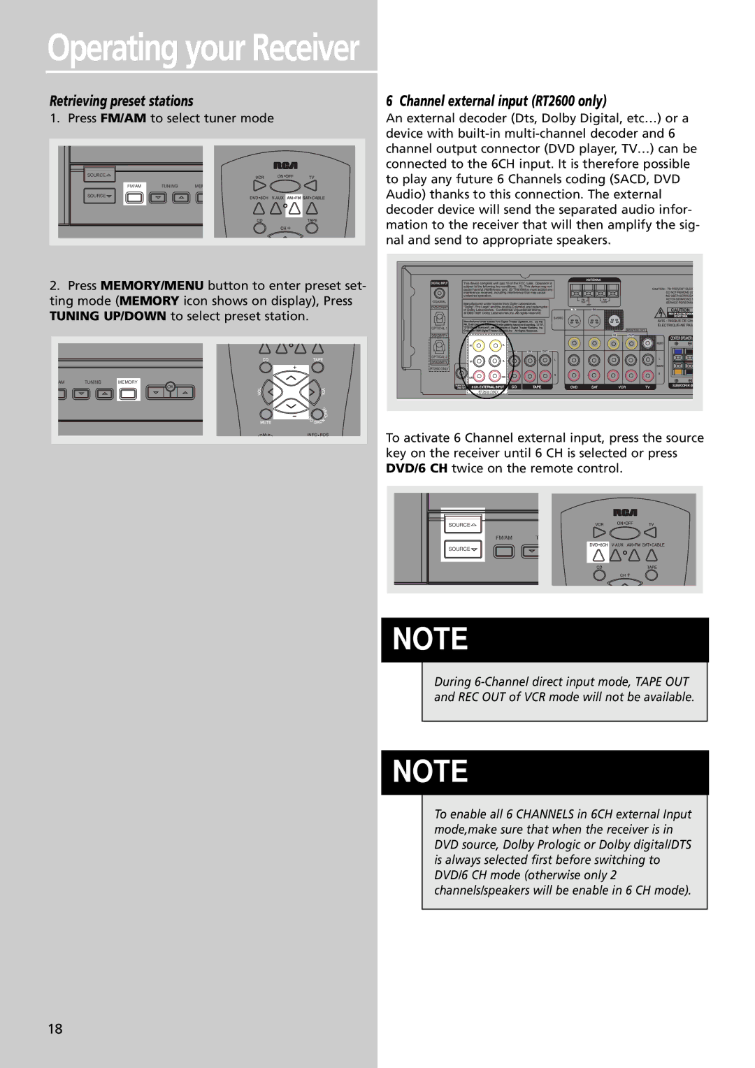 RCA RT2600, RT2350BK manual Retrieving preset stations 