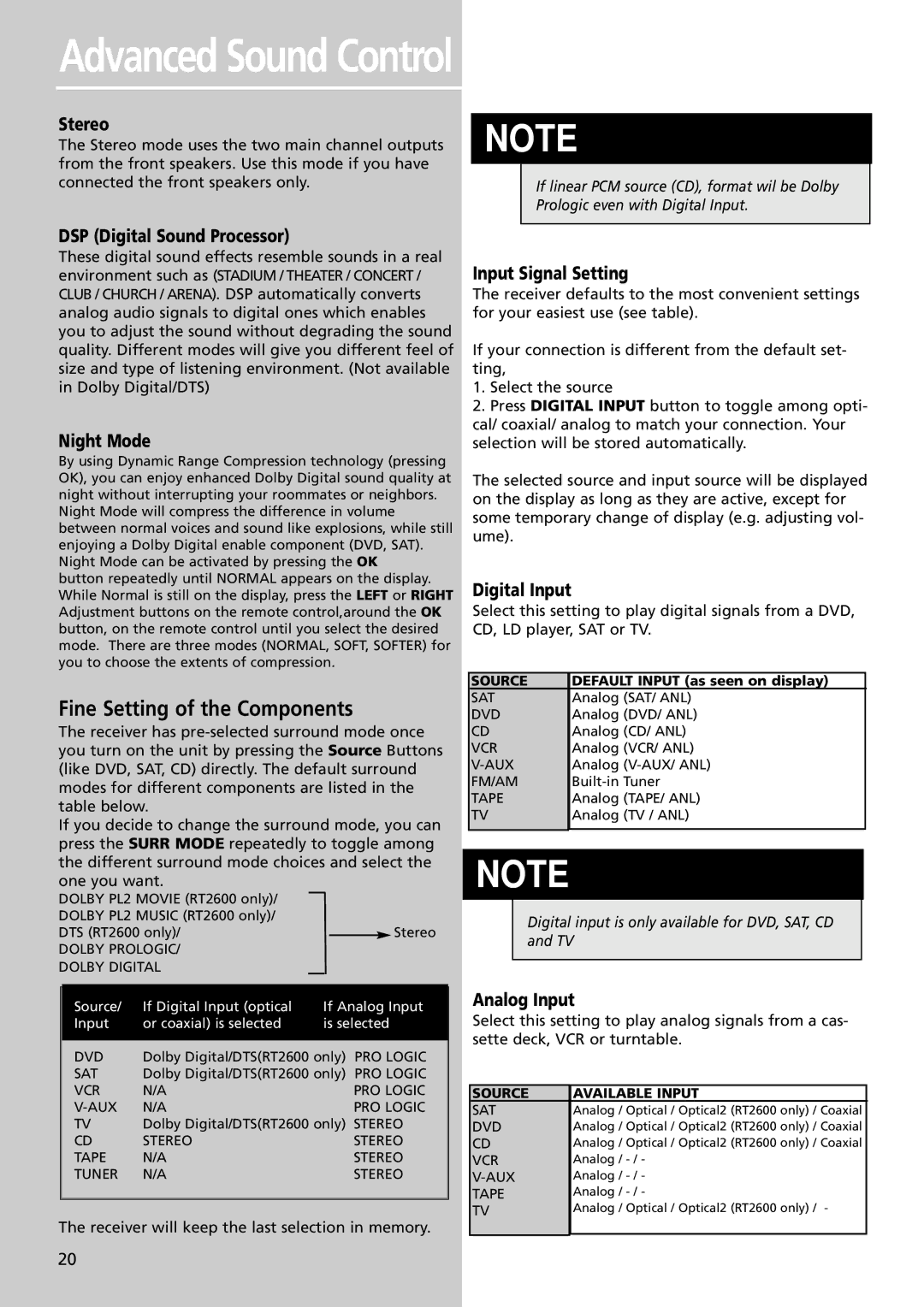 RCA RT2600, RT2350BK manual Advanced Sound Control, Fine Setting of the Components 