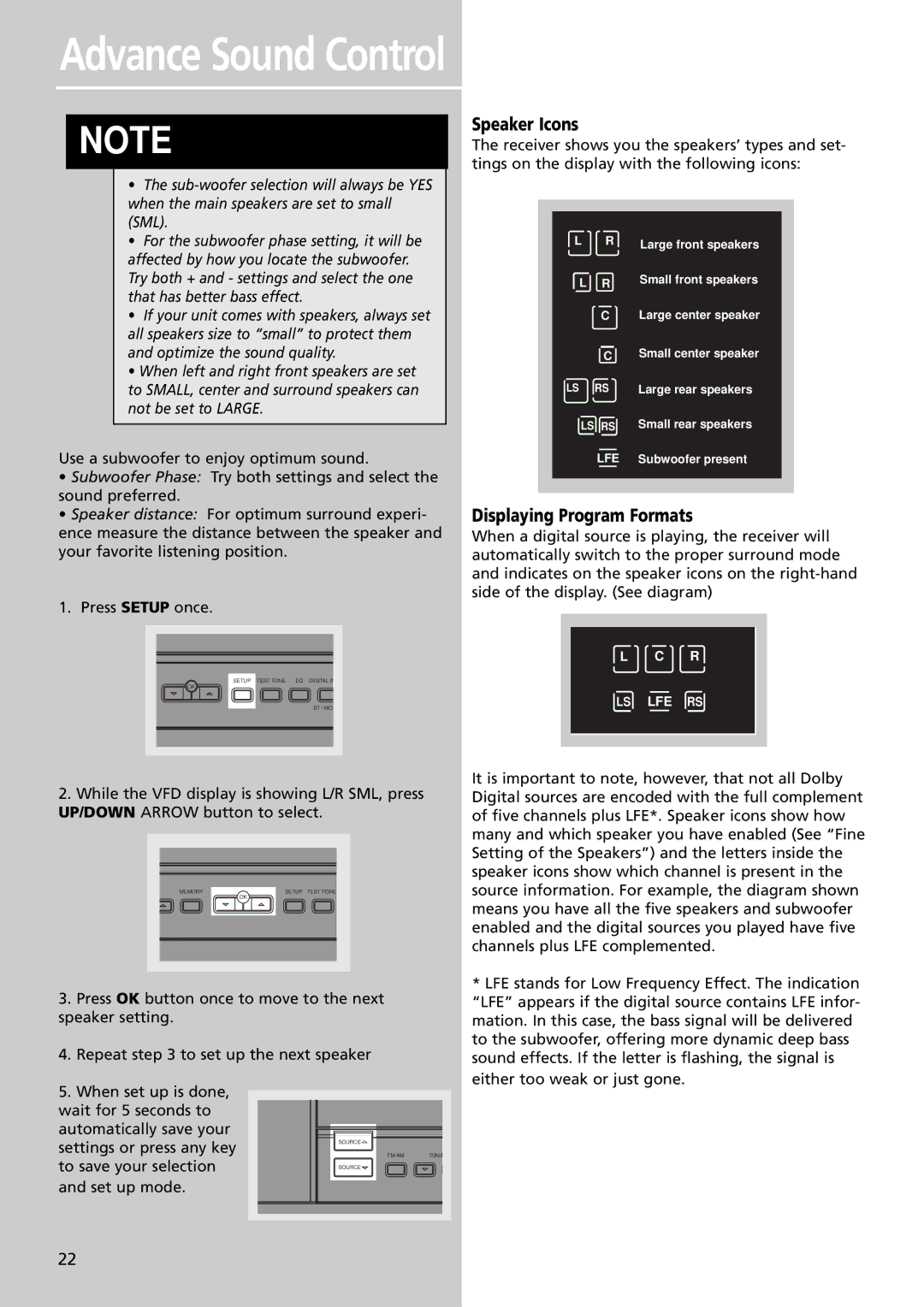 RCA RT2350BK, RT2600 manual Advance Sound Control, Speaker Icons, Displaying Program Formats 